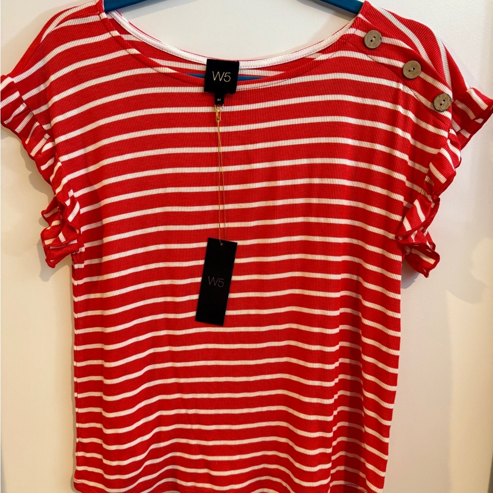 W5 Red and White Striped Short Sleeve Top
